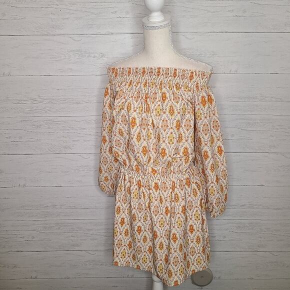 Sanctuary Dress Size Latge Elle Boho Dress Orange & Cream Print - Picture 2 of 12